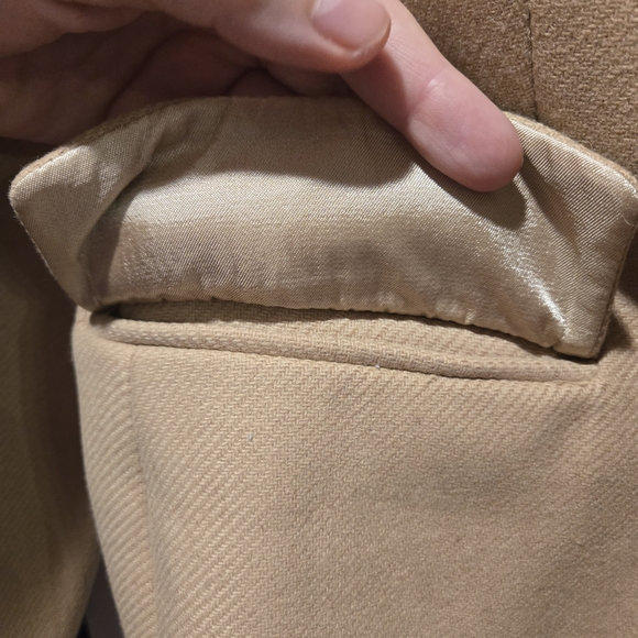 Zara Double Breasted Tan Wool Coat Made In Italy with Gold Accents - Picture 3 of 5